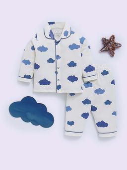 Clt.s - White Cotton Graphic Full Sleeve Shirt And Pyjama