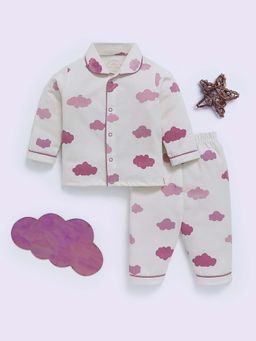 Clt.s - White Cotton Graphic Full Sleeve Shirt And Pyjama