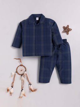 Clt.s - Navy Blue Cotton Checked Full Sleeve Shirt And Pyjama
