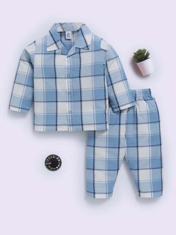 Clt.s - Blue Cotton Checked Full Sleeve Shirt And Pyjama