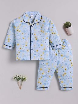 Clt.s - Blue Cotton Floral Full Sleeve Shirt And Pyjama