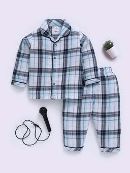 Clt.s - Blue Cotton Checked Full Sleeve Shirt And Pyjama