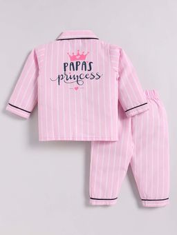Clt.s - Pink Cotton Typography Full Sleeve Shirt And Pyjama