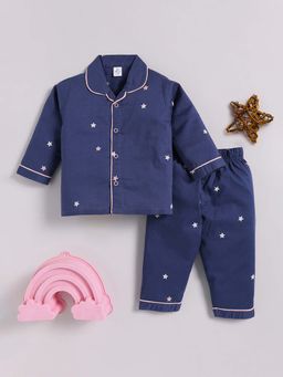 Clt.s - Navy Blue Cotton Graphic Full Sleeve Shirt And Pyjama