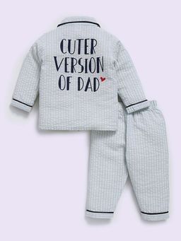 Clt.s - Blue Cotton Typography Full Sleeve Shirt And Pyjama