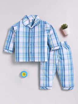 Clt.s - Blue Cotton Checked Full Sleeve Shirt And Pyjama