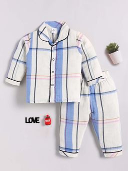Clt.s - Off-White Cotton Checked Full Sleeve Shirt And Pyjama
