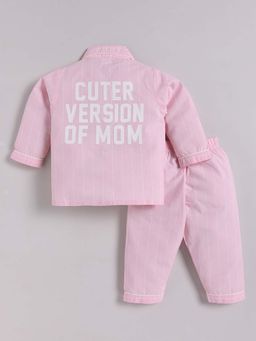 Clt.s - Pink Cotton Typography Full Sleeve Shirt And Pyjama