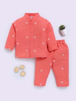 Clt.s - Rust Cotton Polka Dot Full Sleeve Shirt And Pyjama