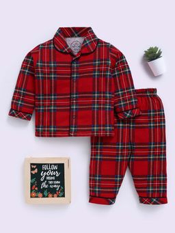 Clt.s - Red Cotton Checked Full Sleeve Shirt And Pyjama