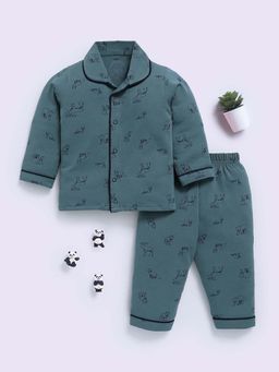 Clt.s - Green Cotton Printed Full Sleeve Shirt And Pyjama