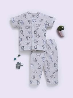Clt.s - White Cotton Printed Half Sleeve Shirt And Pyjama
