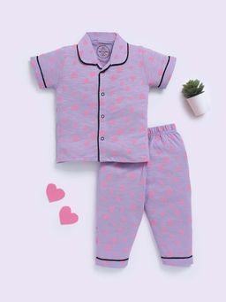 Clt.s - Purple Cotton Graphic Half Sleeve Shirt And Pyjama