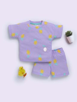 Clt.s - Purple Cotton Graphic Half Sleeve T-Shirt And Shorts