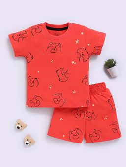 Clt.s - Red Cotton Printed Half Sleeve Shirt And Shorts