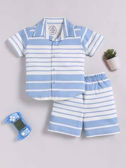 Clt.s - Cotton Striped Half Sleeve Shirt And Shorts