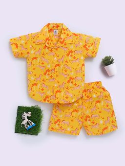 Clt.s - Yellow Cotton Printed Half Sleeve Shirt And Shorts