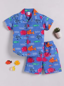 Clt.s - Blue Cotton Printed Half Sleeve Shirt And Shorts
