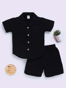 Clt.s - Black Cotton Solid Half Sleeve Shirt And Shorts
