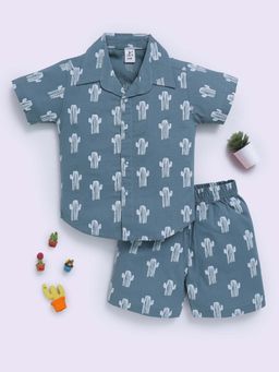 Clt.s - Grey Cotton Graphic Half Sleeve Shirt And Shorts