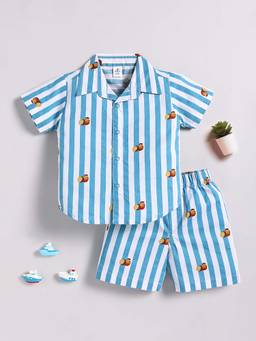 Clt.s - Cotton Striped Half Sleeve Shirt And Shorts