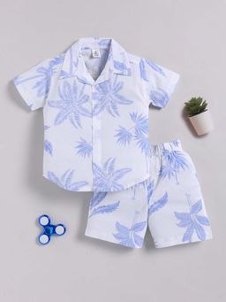 Clt.s - White Cotton Floral Half Sleeve Shirt And Shorts