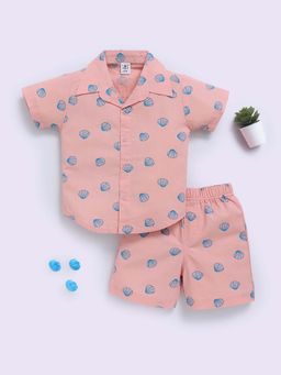 Clt.s - Pink Cotton Graphic Half Sleeve Shirt And Shorts