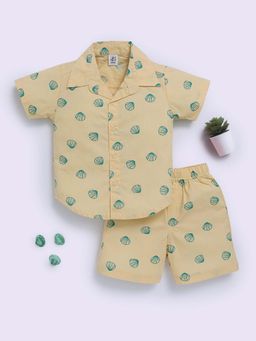 Clt.s - Yellow Cotton Graphic Half Sleeve Shirt And Shorts