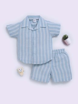 Clt.s - Blue Cotton Striped Half Sleeve Shirt And Shorts