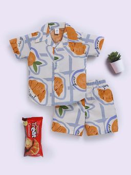 Clt.s - Off-White Cotton Graphic Half Sleeve Shirt And Shorts