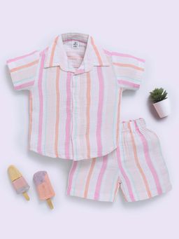 Clt.s - White Cotton Striped Half Sleeve Shirt And Shorts