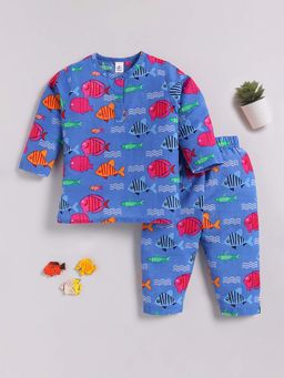 Clt.s - Blue Cotton Printed Full Sleeve T-Shirt And Pyjama