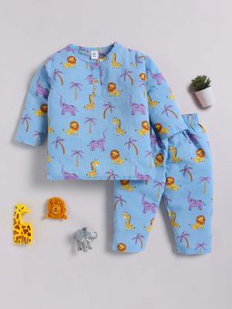 Clt.s - Blue Cotton Printed Full Sleeve T-Shirt And Pyjama