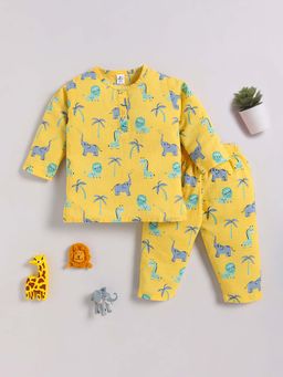 Clt.s - Yellow Cotton Printed Full Sleeve T-Shirt And Pyjama