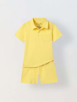 Spunkies - Boys Yellow Solid Short Sleeves Polo T-Shirt And Shorts