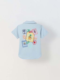 Spunkies - Boys Light Blue Graphic Print Collar Short Sleeves Shirt