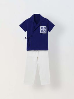 Spunkies - Boys Textured Collar Short Sleeves Wrap Shirt And Pant