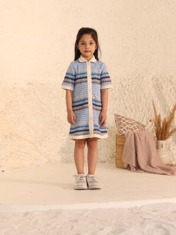 Spunkies - Girls Blue Crochet Short Sleeves Shirt Dress