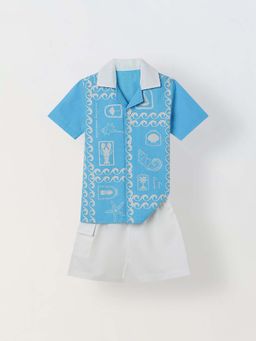 Spunkies - Boys Graphic Collar Short Sleeves Shirt And Shorts