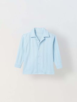 Spunkies - Boys Blue Textured Collar Short Sleeves Shirt