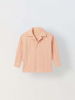 Spunkies - Boys Peach Textured Collar Short Sleeves Shirt