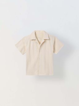 Spunkies - Boys Cream Textured Collar Short Sleeves Shirt
