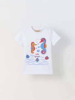 Spunkies - Boys White Graphic Print Crew Neck Short Sleeves T-Shirt