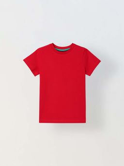 Spunkies - Boys Red Solid Crew Neck Short Sleeves T-Shirt