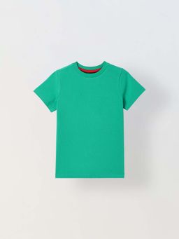Spunkies - Boys Green Solid Crew Neck Short Sleeves T-Shirt
