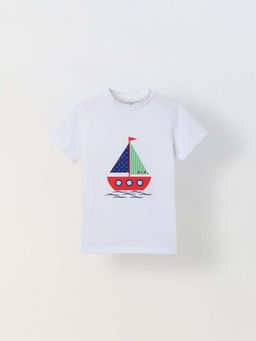 Spunkies - Boys White Graphic Print Crew Neck Short Sleeves T-Shirt