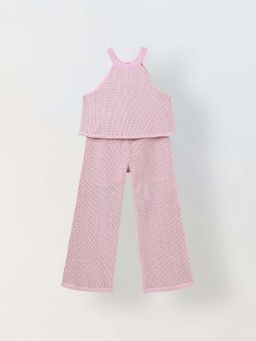 Spunkies - Girls Pink Crochet Halter Neck Sleeveless Co-Ord Set