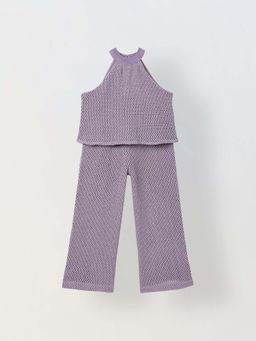 Spunkies - Girls Purple Crochet Halter Neck Sleeveless Co-Ord Set