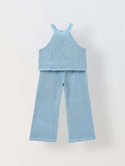 Spunkies - Girls Blue Crochet Halter Neck Sleeveless Co-Ord Set