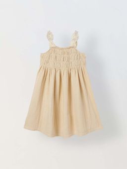 Spunkies - Girls Beige Lace Sleeveless A-Line Dress
